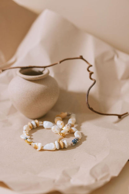 Collier Morgan – Bijou artisanal en or et matériaux naturels, 38 cm + 4 cm