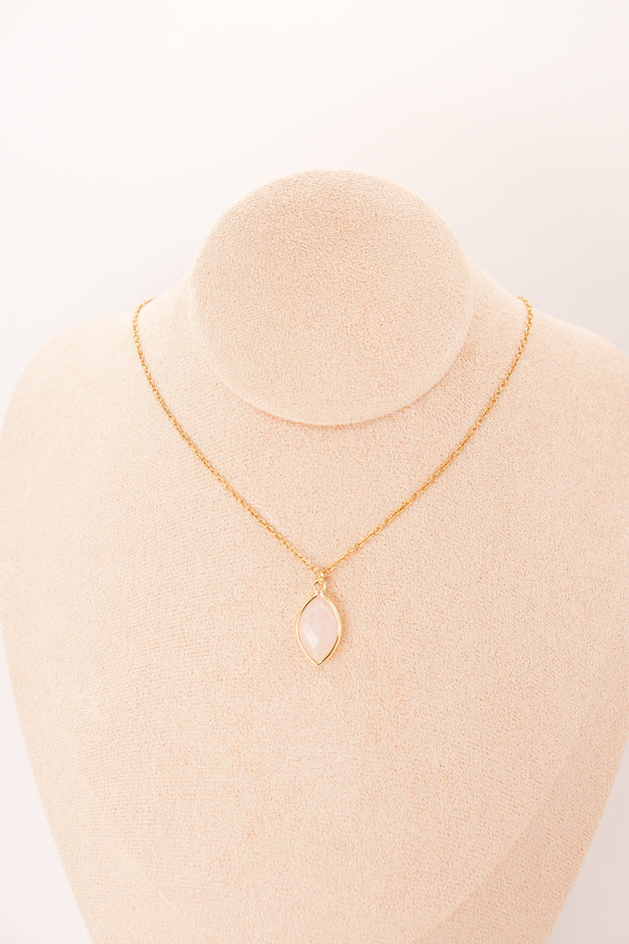 Pendentif Amande en Quartz Rose